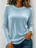 Camiseta de terciopelo para mujer, color liso, nueva para otoño e invierno, estilo europeo y americano, cruzada, holgada, retro, casual, manga larga, cuello redondo, top regular