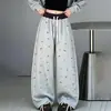 Calça de Moletom Nova de Outono para Meninas com Estampa de Desenho Animado, Calça Larga Solta para Crianças Maiores, Calça Longa Reta Emagrecedora para Alunos do Ensino Fundamental