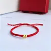 Pulsera de Hilo Rojo Tradicional con Perlas de Fortuna de Oro Puro 999, Perlas de Oro Duro 3D de Oro Puro, Regalo para Novia, Entrega Directa en Transmisión en Vivo