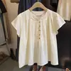 2026 Nova Blusa Casual de Verão com Bordado Manga Curta Top Solto Novo Doce Design Floral