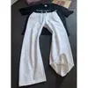 Pantalones Azul Marino Cropped con Dobladillo Curvo Estilo Hombre Casual Sueltos Pantalones de Chándal Deportivos Americanos Sueltos de Pierna Recta Casual Largos