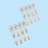 Arte de Uñas Flor de Iris con Degradado Arcoíris, Puntas de Uñas Portátiles Estilo Dulce de Hada de Ensueño, Juego de 24 Pegatinas para Uñas Postizas