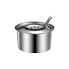 Taza de Condimentos de Acero Inoxidable Redonda para Especias No Magnética con Tapa Taza de Condimentos Abierta Boca Plana Frasco de Especias con Tapa Tazón de Manteca