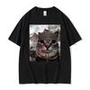 Camiseta de Manga Curta Nova Europeia e Americana 2025 Estampa de Gato Masculina e Feminina Plus Size Gola Redonda Top