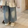 Pantalones para Niños 2026 Otoño Nuevo Estilo Coreano Lindos de Lunares Azul Claro Pierna Recta Jeans para Niñas Casual Pierna Ancha