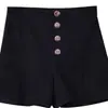 Shorts negros para mujer de Shisanxing, nuevo estilo primavera/verano 2025, talla grande, pantalones de pierna ancha, tiro alto, un botón, casual línea A
