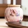 Bote para Té de Gato con Patrón de Horno Ru Hecho de Fábrica, Bote Sellado a Prueba de Humedad, Bote de Cerámica con Frente Abierto para Almacenamiento de Té