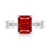 Anillo de Moda Trendy Rectangular con Flor de Hielo de Piedra Preciosa de Colores de Venta Caliente en Transmisión en Vivo para Mujer, Diamante de Alto Carbono Súper Brillante, Chapado en Oro Real