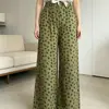 Calça de Pijama Longa de Algodão Seda Feminina Verão plus size Solta Pijama Feminino Verão Algodão Fina Calça de Perna Larga