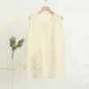 Chaleco de Algodón y Seda Holgado Talla Grande para Mujer con Bolsillos, Transpirable sin Mangas Cuello Redondo Jacquard Floral para Verano