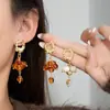 Grânulos de Uva Agulha de Prata, Fita Laranja Estilo Medieval Coreano Francês Longo Retrô Brincos Laranja Pôr do Sol
