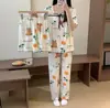 Pijama de Tres Piezas Estilo Japonés Veraniego Dulce Estampado de Manga Corta con Traje de Una Sola Pieza para Casa y para Salir para Mujeres