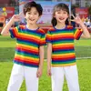 Temporada de Volta às Aulas Dia das Crianças Fantasia de Apresentação Manga Curta Foto de Formatura Dia do Esporte Jardim de Infância Aula Pai e Filho Uniforme Roupa de Apresentação Arco-Íris