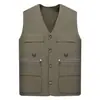 Chaleco de una sola capa de nuevo estilo para primavera y otoño para hombres de mediana edad y mayores, Chaleco de pesca casual con múltiples bolsillos para papá, Talla grande