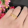 Anel Aberto de Galhos e Folhas Banhado a Ouro Temperamento Simples Carro Flor Coração Galhos e Folhas de Ouro Folha de Jade Amor Anel de Noivado em Forma de Coração