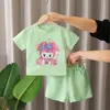 Conjunto de Verão para Meninas Nova Roupa Infantil Bebê Verão Crianças Fino Pérola Leite com Chá Coelho Manga Curta Conjunto Moderno