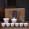 Conjunto de Chá de Kung Fu de Porcelana Branca Dehua Terno Doméstico Ovelha Gordura Jade Porcelana Tampa de Chá Tigela Bule Xícara de Chá Caixa de Presente de Cerâmica Logotipo