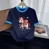 Camiseta de Algodón con Bloques de Color de Manga Corta para Mujer, Moderna y Versátil, Top Elegante y Favorecedor, Camiseta Básica para Primavera y Verano