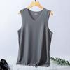Colete Esportivo Masculino de Seda Gelada com Mesh, Sem Costura, Xadrez, Verão, Tendência, Fino, Slim Fit, Ombros Largos, Secagem Rápida, Gola V, Sem Mangas