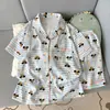 Pijama Desenho Estilo Japonês Feminino Verão Nuvem Fina Xadrez Algodão Manga Curta Conjunto Roupas de Casa Fofas de Estudante para Usar Fora