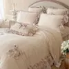 Conjunto de Quatro Peças Rose Manor Romântico Francês em Veludo Leite Esculpido Inverno Espessado Coral Veludo Fronha com Babados Colcha