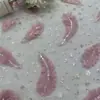 Ventas Directas de Fábrica Ropa Lolita para Niños Tela de Malla Flocada de Encaje DIY Tela Bordada Malla Aleatoria Bordado con Plumas y Perlas