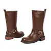 Estilo de comercio exterior, botas de montar ligeras de tacón medio, botas de media pantorrilla transfronterizas para otoño/invierno, botines slip-on de punta redonda para mujer, versátiles y disponibles en tallas grandes