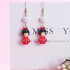 [Colección Roja] Pendientes rojos cálidos de moda estilo coreano simples versátiles pendientes largos de bola de pelo tela cristal