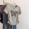 Top Veraniego Adelgazante que Cubre el Vientre para Mujer Talla Grande Camiseta de Manga Corta con Diseño de Mariposa Camiseta para Mujer Talla Grande para Chicas Gordas 3639