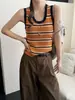 Chaleco de Punto a Rayas de Bloques de Color Estilo Coreano con Cuello en U para Mujer Nuevo Verano 2026 Versátil Sin Mangas Ajustado