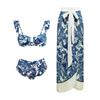 Conjunto de Maiô Estampado Multipadrão Transfronteiriço, Biquíni Peça Única, Saia Sobreposta com Amarração na Cintura, Lote Misto em Estoque Temu