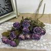 Flor artificial bolha seca rosa venda quente transfronteiriça rosa com borda queimada flor falsa decoração de mesa rosa com borda assada flor de seda