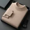 Suéter masculino de malha cor sólida manga longa gola alta masculina suéter de lã casual moda combina com tudo amigo da pele suéter masculino