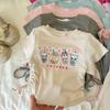 Conjunto de dos piezas de pantalones acampanados de manga corta estilo coreano para niños, princesa, nuevo para 2025, traje infantil estampado con cordones