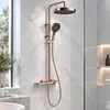Juego de Cabezal de Ducha de Cobre Puro Color Oro Rosa Rociador Superior de Mano Sistema de Ducha para Baño Caliente y Frío