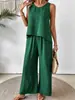 Conjunto de dos piezas casual popular para mujer sin mangas, comercio exterior transfronterizo: conjunto de top sin mangas de cuello redondo + pantalones de pierna ancha con cintura elástica
