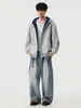 Sudadera con capucha de punto de peso pesado de dos tonos de alta gama para hombre, nueva llegada de otoño, con cremallera, holgada, versátil, top casual para hombre