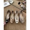 Zapatos Planos de Mujer con Punta Cuadrada Hueca Estilo Francés 2025 Nuevo Verano Versátiles Hebilla Cuadrada Negra Zapatos de Oficina