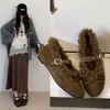 Zapatos Mary Jane Retro Plus de Terciopelo con Tacón Oculto para Mujer, Temporada Otoño/Invierno, Moño de Piel de Cordero, Calidez, Zapatos de Algodón Calientes de Ballet