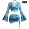 Nuevo traje de baño de dos piezas tie-dye 2026 para mujer, salida de baño de manga larga, adelgazante y favorecedora, perfecto para la playa, aguas termales y vacaciones, creando un look elegante y relajado