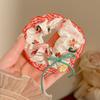 Lenço Quadrado Vazado Branco Cereja de Renda Feito à Mão Scrunchie Doce Feminino Rabo de Cavalo Elástico de Cabelo