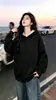 Sudadera con capucha de doble capa, color liso, estilo urbano, holgada, nueva y elegante, estilo casual americano, diseño para parejas, sudadera con capucha de otoño/invierno para mujer, de moda
