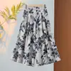 Dropshipping 2026 Novo Estilo Calça Saia Estampada Cintura Alta Cintura Elástica Verão Moda Mãe Emagrecedor Cropped Calça Wide-Leg