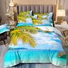 Ropa de cama de impresión 3D transfronteriza de tres piezas, póster de atardecer, paisaje, árbol de coco, funda de edredón al por mayor
