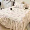 Falda de Cama de Algodón Cepillado Engrosado de Invierno Pieza Única Algodón Grado A Color Sólido Cubierta de Falda de Cama para Ocultar Imperfecciones con Borde de Falda
