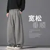 Pantalones anchos de doble pinza estilo retro americano para hombre, color café otoño, corte recto holgado, pantalones casuales adelgazantes para niños