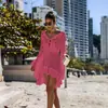 Vestido playero de cobertura irregular con escote en V profundo, mangas acampanadas, tejido calado, sexy, para mujer, europeo y americano, transfronterizo 1974
