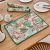 Jogo Americano de Tecido Yimanqiyun Jacquard Verde Renda Bordada Estilo Clássico Europeu Palácio Decoração de Mesa Tapete com Isolamento Térmico