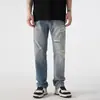 Marca de moda de alta calle americana, jeans rasgados de pierna ancha para hombre, corte recto, ajuste holgado, pantalones largos modernos desgastados
