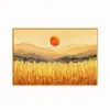 Pintura Decorativa para Sala de Estar Paisagem Nascer do Sol no Leste Campo de Trigo Dourado Pintura para Pendurar na Parede de Fundo do Sofá Bom Presságio Atraindo Riqueza Pintura de Parede